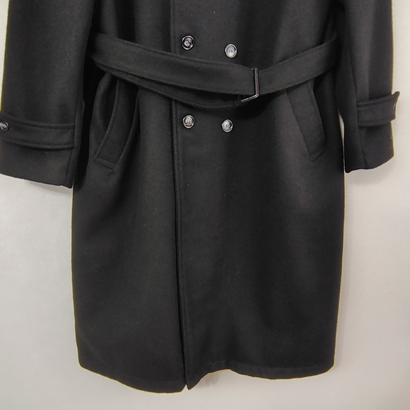 Vintage 60s Cal Craft Mens Black Wool Trench Coat Sz Large Classic Plus Size - Picture 4 of 8